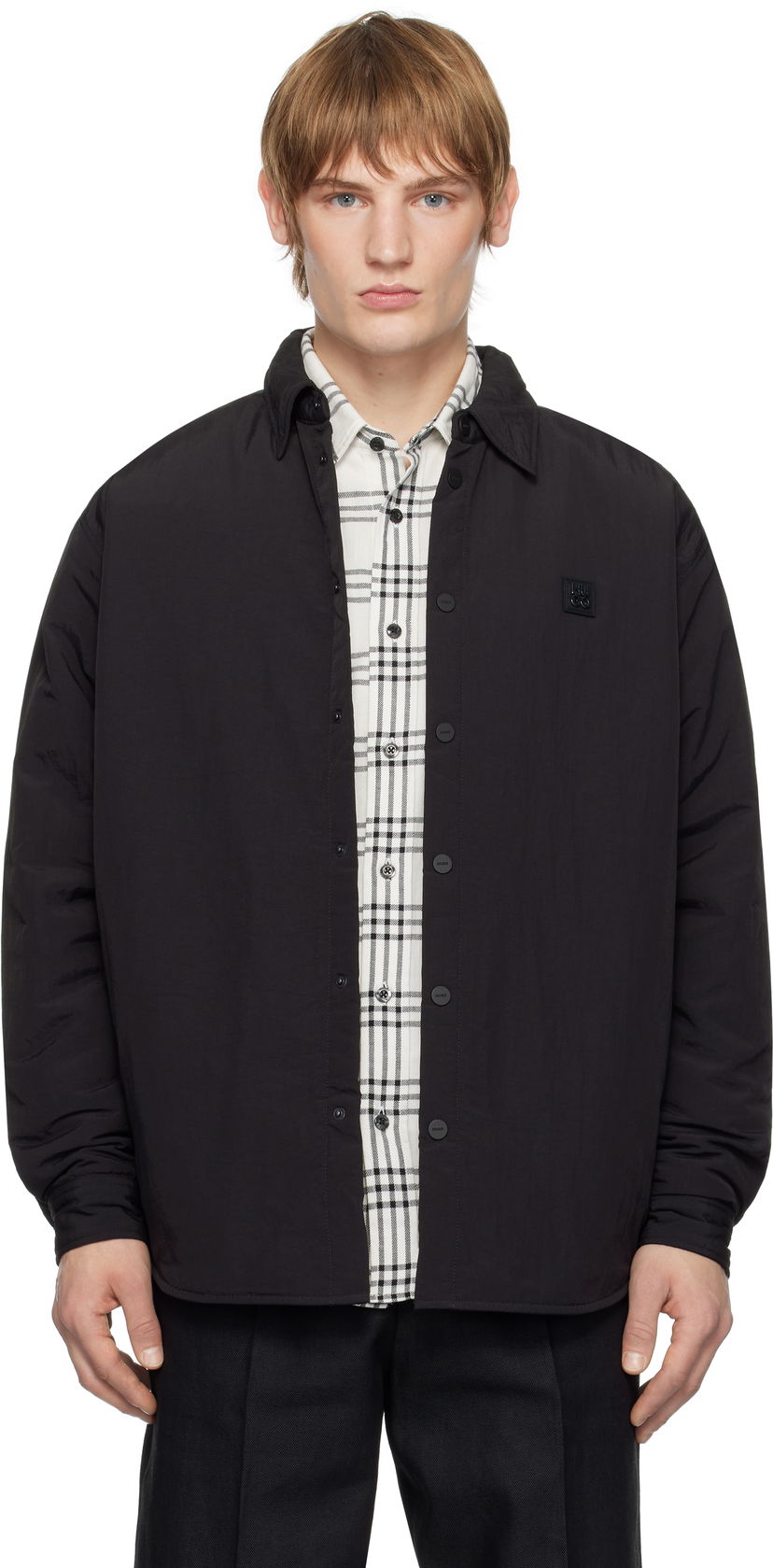 Skjorta BOSS Padded Overshirt With Logo Badge Svart | 50534283