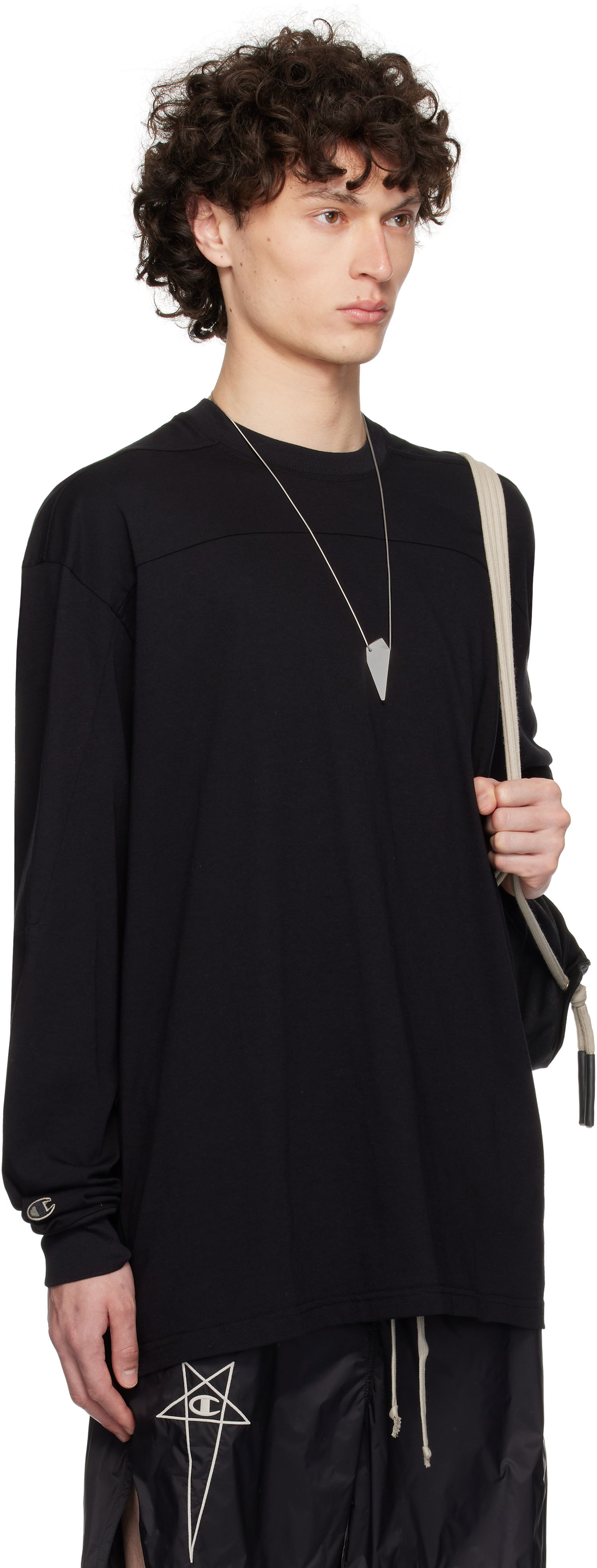 T-shirt Rick Owens Rick Owens Champion Edition Girdered Long Sleeve T-Shirt Svart | CM01E1672 CHJG JERSEY, 1