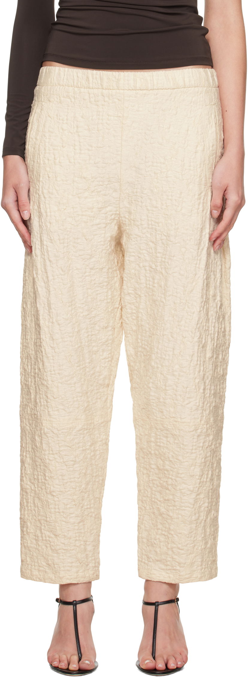 Byxor Max Mara Max Mara Alamo Textured Ankle Trousers Beige | 2521786058600