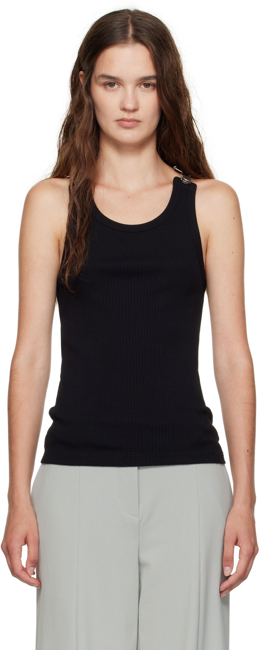 Linne Jean Paul Gaultier Jean Paul Gaultier Overall Buckles Ribbed Tank Top Svart | 25/03-U-TO380-J014-00