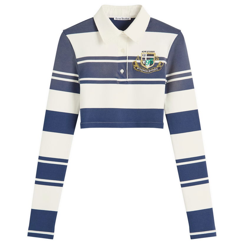 Polotröja Acne Studios Euston Cropped Striped Polo Shirt, Size Large Blå | AL0478-BL1