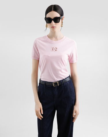 T-shirt Dolce & Gabbana Dolce & Gabbana Jersey T-Shirt with Raised DG Logo Rosa | F8N08ZGDCX1F2528, 3