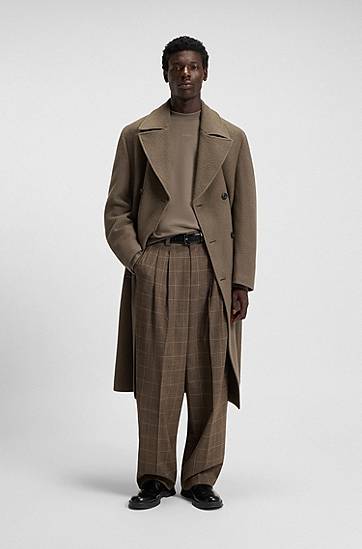 Rockar BOSS Virgin-wool double-breasted coat with removable faux-fur collar Brun | 50546526, 1