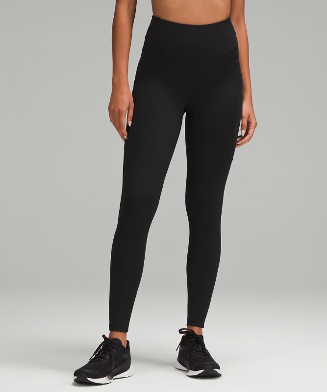 Damasker lululemon Fast and Free High-Waisted Fleece Pockets Leggings 71 cm Size 10 Svart | prod11530529, 0