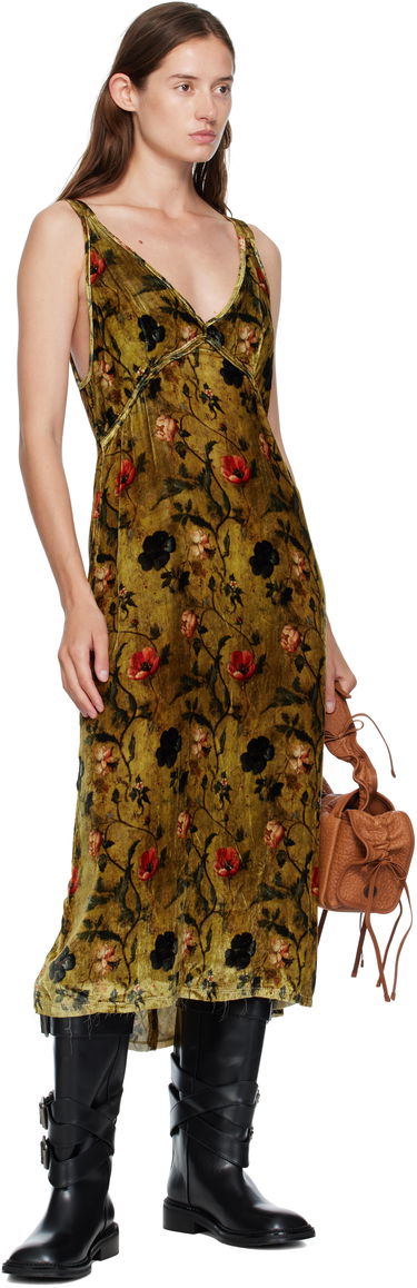Klä R13 R13 Grunge Floral-Print Velvet Slip Midi Dress Grön | R13WR477-R595A, 3