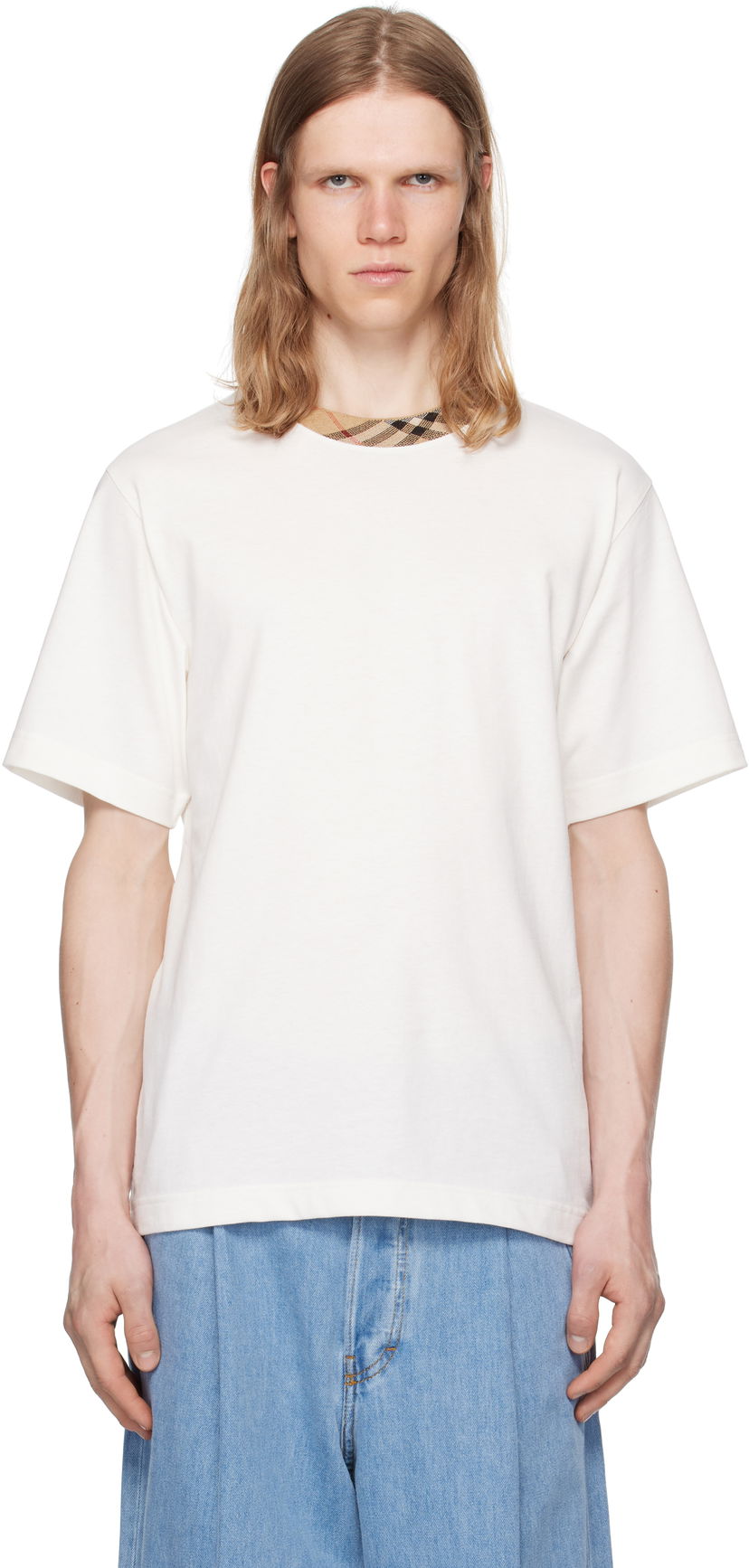 T-shirt Burberry Burberry Cotton T-Shirt with Check Trim Vit | 8110100