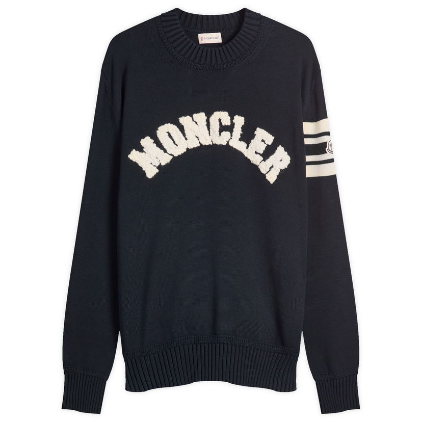 Sweater Moncler Men's Logo Crew Neck Knitwear, Size Large Mörkblå | 9C000-09-M1367-776