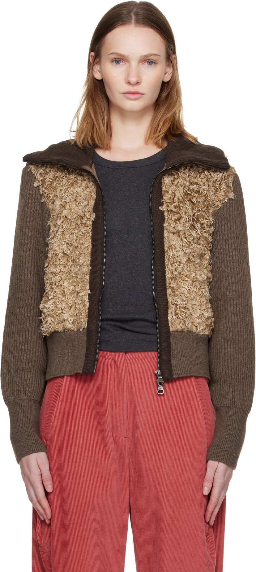 Sweater Andersson Bell Curly Faux Fur Panel Full-Zip Knit Cardigan Flerfärgad | atb1392w
