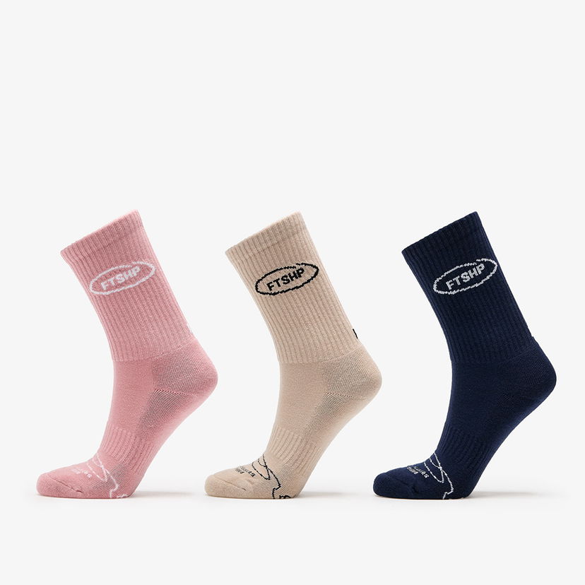 Strumpor Footshop Basic Crew Socks 3-Pack Navy/ Acru/ Pink Flerfärgad | FTSHP_361