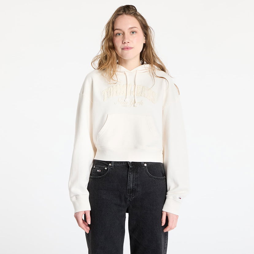 Sweatshirt Tommy Hilfiger Tommy Jeans Boxy Crop Varsity Hoodie Vit | DW0DW19413 YBH