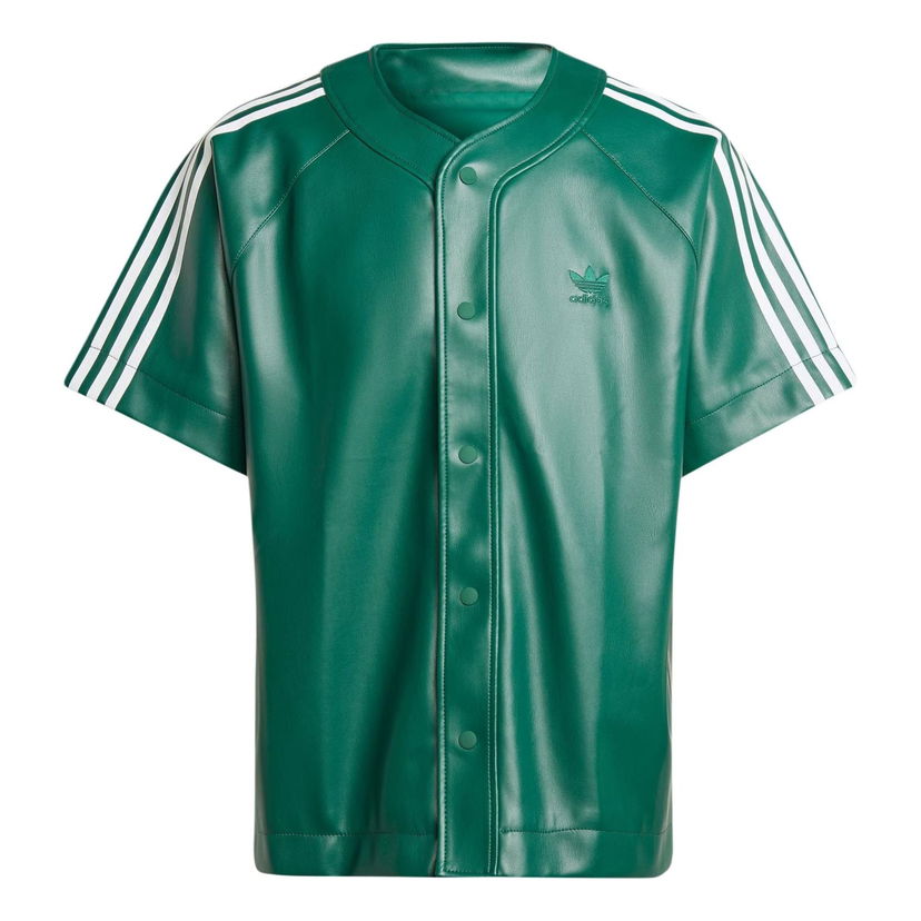 Skjorta adidas Originals Adicolor 3-Stripes Faux Leather Baseball Shirt Grön | IZ4047