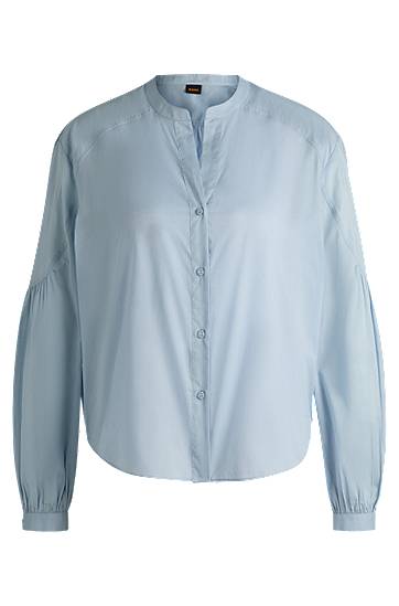 Skjorta BOSS Cotton Voile Regular-Fit Blouse with Wide Sleeves Blå | 50509827, 0