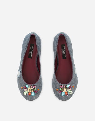 Sneakers och skor Dolce & Gabbana Dolce & Gabbana Patchwork Denim Embellished Ballet Flats (24-38) Blå | D10510AR1428C609, 3