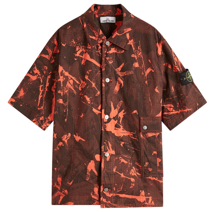 Skjorta Stone Island Stone Island Scan Camo Ripstop-OVD Short Sleeve Shirt, Size Large Orange | K1S151100012-V0029