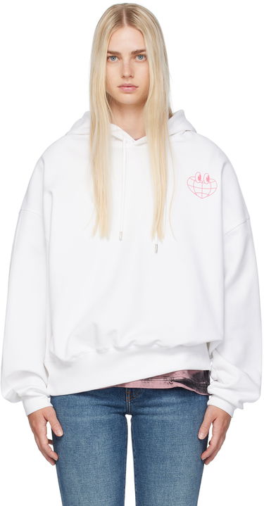 Sweatshirt Moschino Jeans Globe Print Hoodie Vit | 242K11701, 0