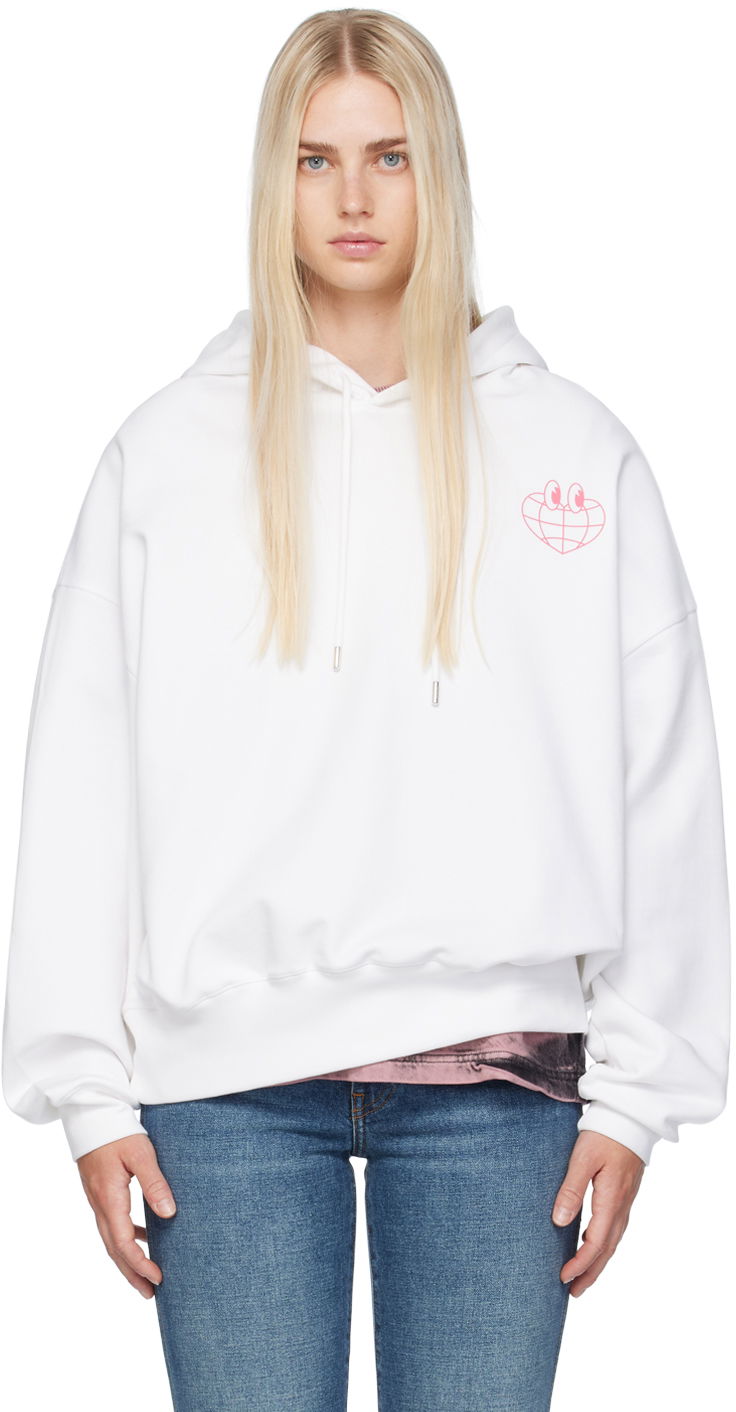 Sweatshirt Moschino Jeans Globe Print Hoodie Vit | 242K11701