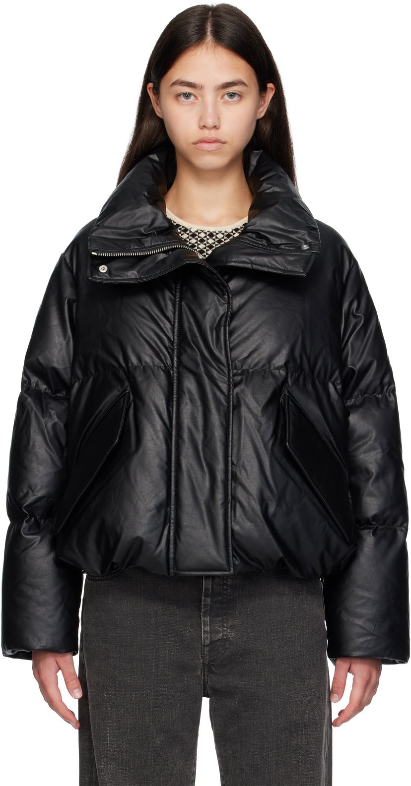 Pufferjacka Maison Margiela MM6 Maison Margiela Faux-Leather Zip Down Jacket Svart | S52AM0338 S53057