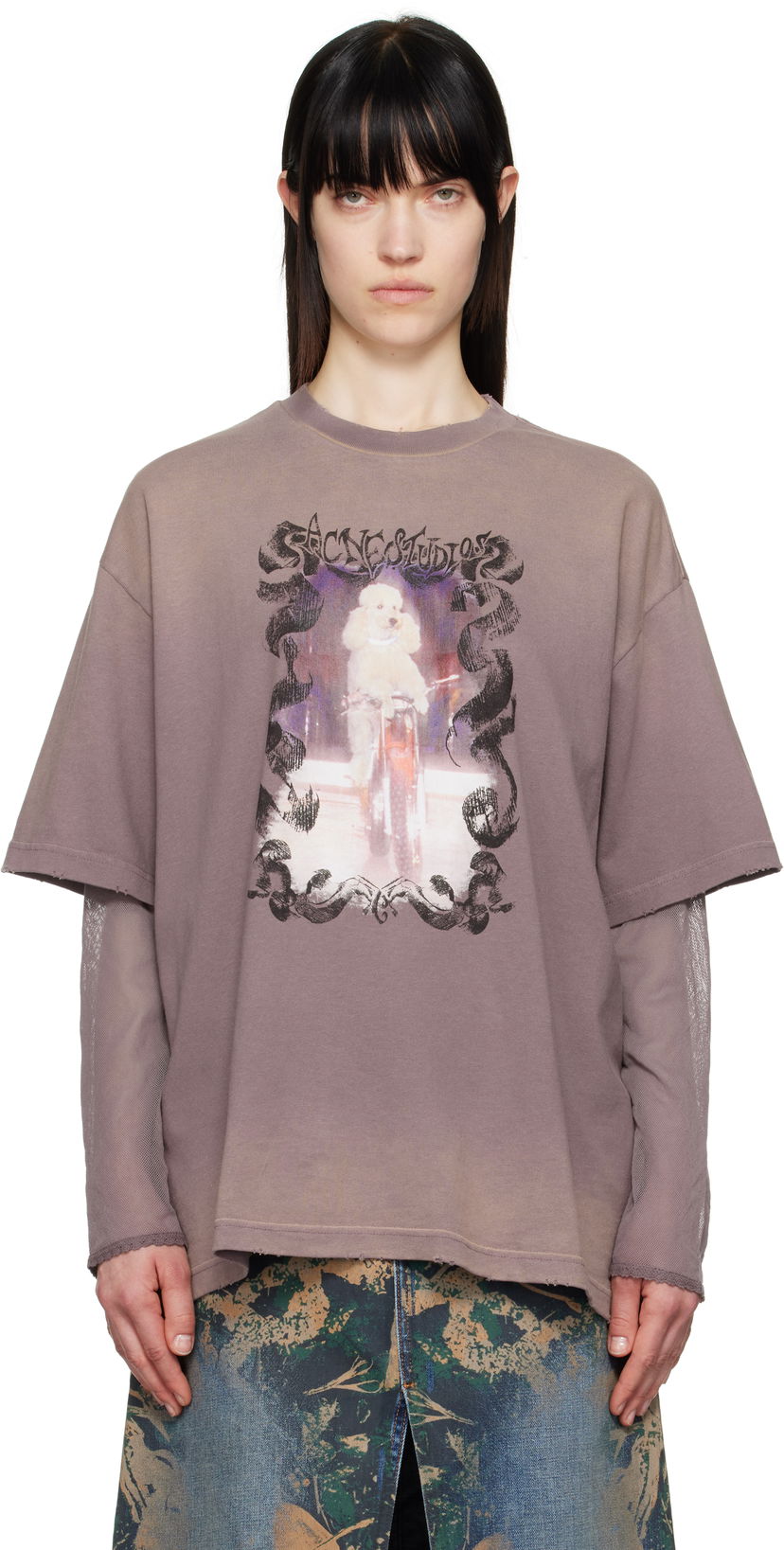 T-shirt Acne Studios Acne Studios Layered Poodle Print T-Shirt Purpur | AL0454-