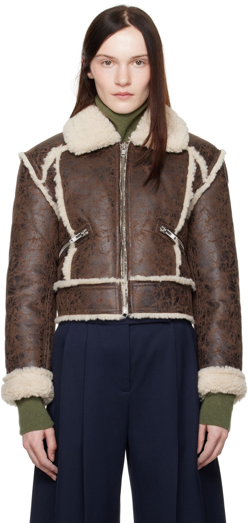 Bomberjacka STAND STUDIO Faux Leather and Sherpa Jacket Brun | 66402-9996