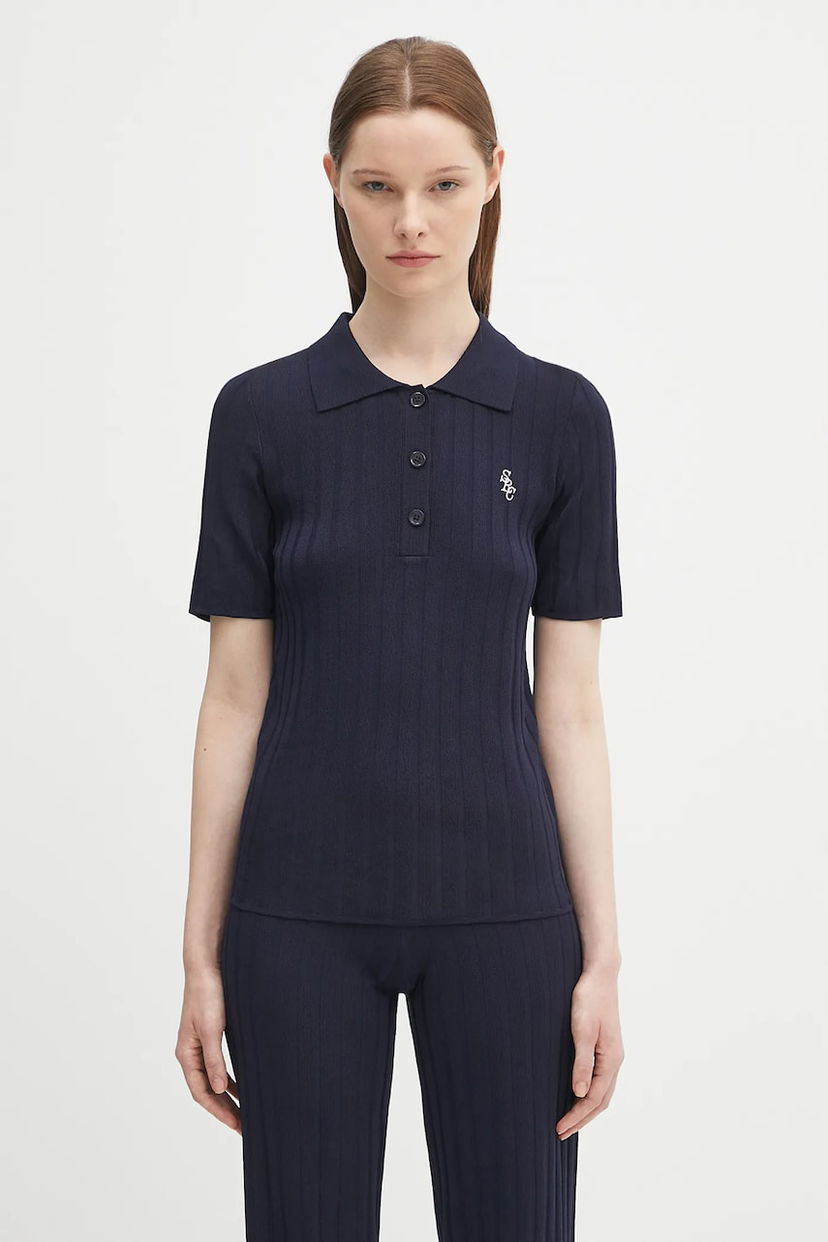 Polotröja Sporty & Rich Sporty & Rich SRC Ribbed Polo Shirt Mörkblå | WS069620305BL106