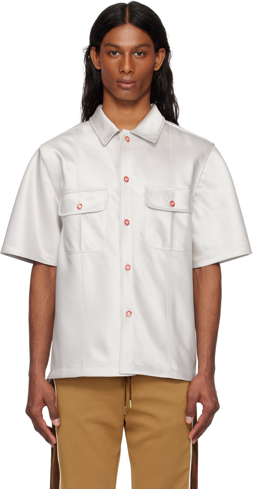 Skjorta Casablanca Casablanca Short Sleeve Satin Shirt Vit | MS25-SH-169-01