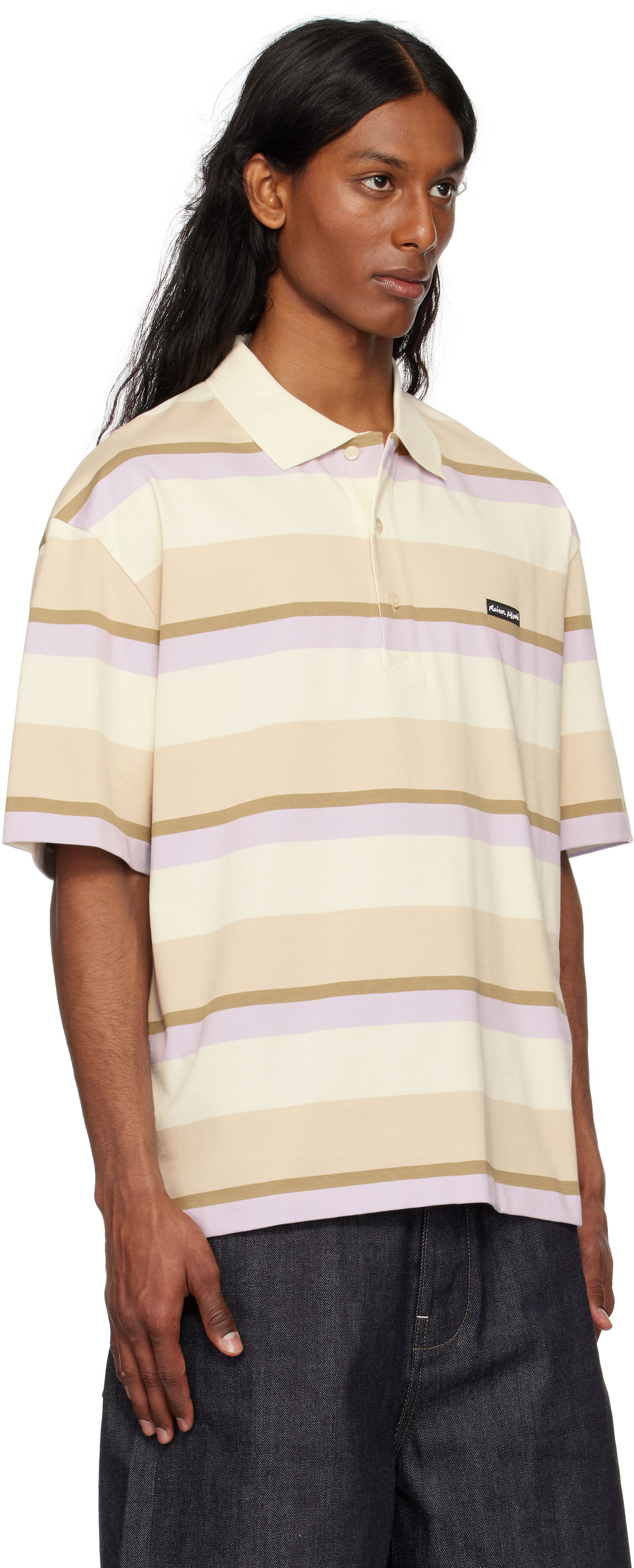 Polotröja MAISON KITSUNÉ Maison Kitsuné Striped Oversize Polo Beige | OM00206KJ7019, 1