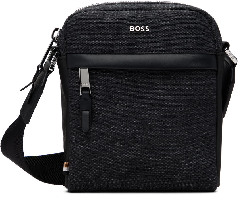 Axelväska BOSS Textured Fabric Crossbody Bag with Logo Hardware Svart | 50548022