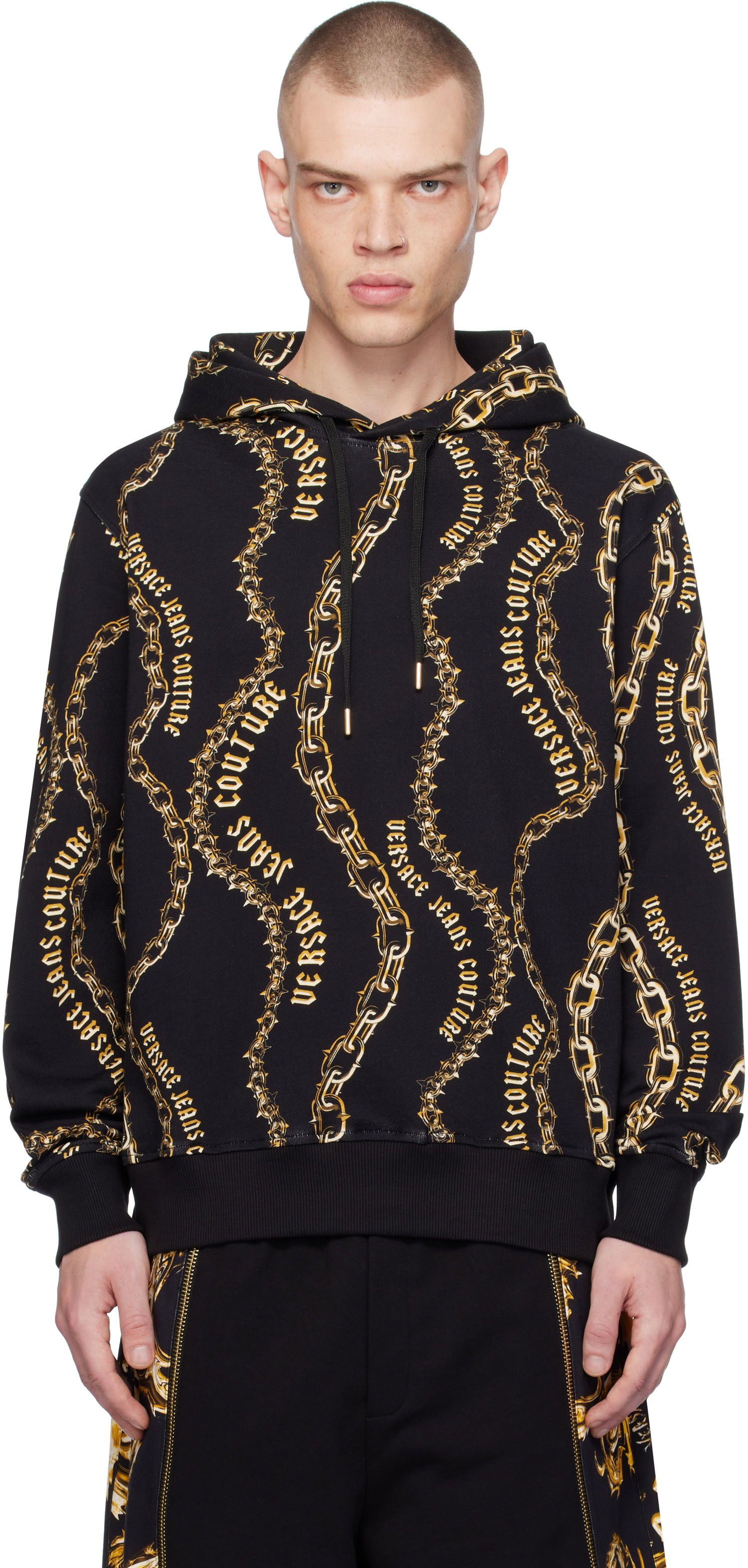 Sweatshirt Versace Chain Couture Print Hoodie Svart | E77GAI3H0_EFS160, 0