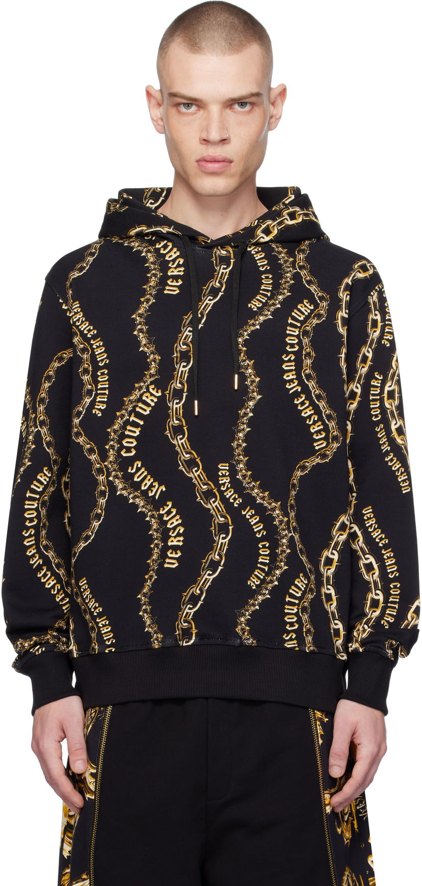 Sweatshirt Versace Chain Couture Print Hoodie Svart | E77GAI3H0_EFS160