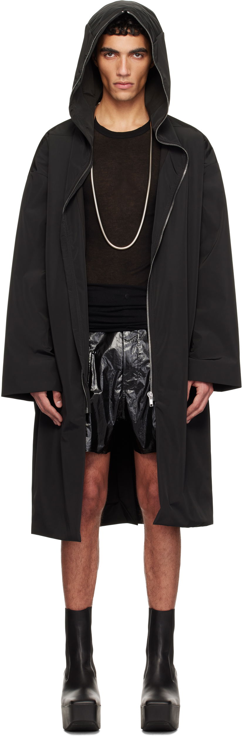 Regnrock Rick Owens Rick Owens Hooded Gimp Coat Svart | RU01E5969 MB