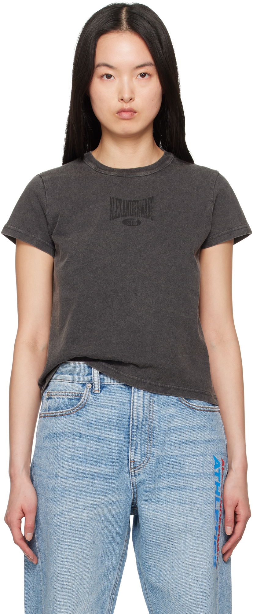 T-shirt Alexander Wang Alexander Wang Distressed Logo Shrunken T-Shirt Grå | 4CC2251540