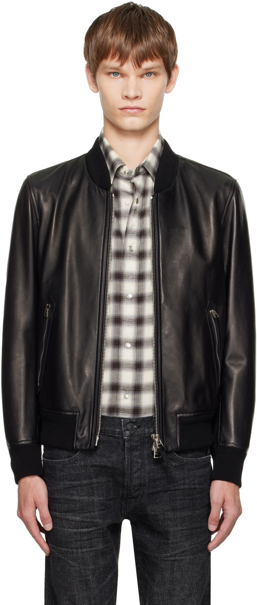 Bomberjacka Tom Ford TOM FORD Shiny Nappa Plonge Leather Bomber Jacket Svart | LBS029-LMN029