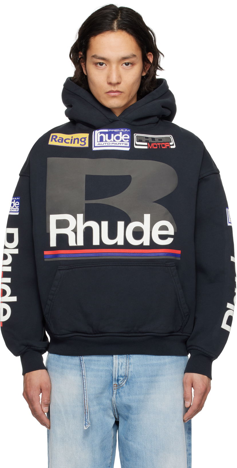 Sweatshirt Rhude Rhude Petrol Patch Hoodie Mörkblå | RHSS25HO04012