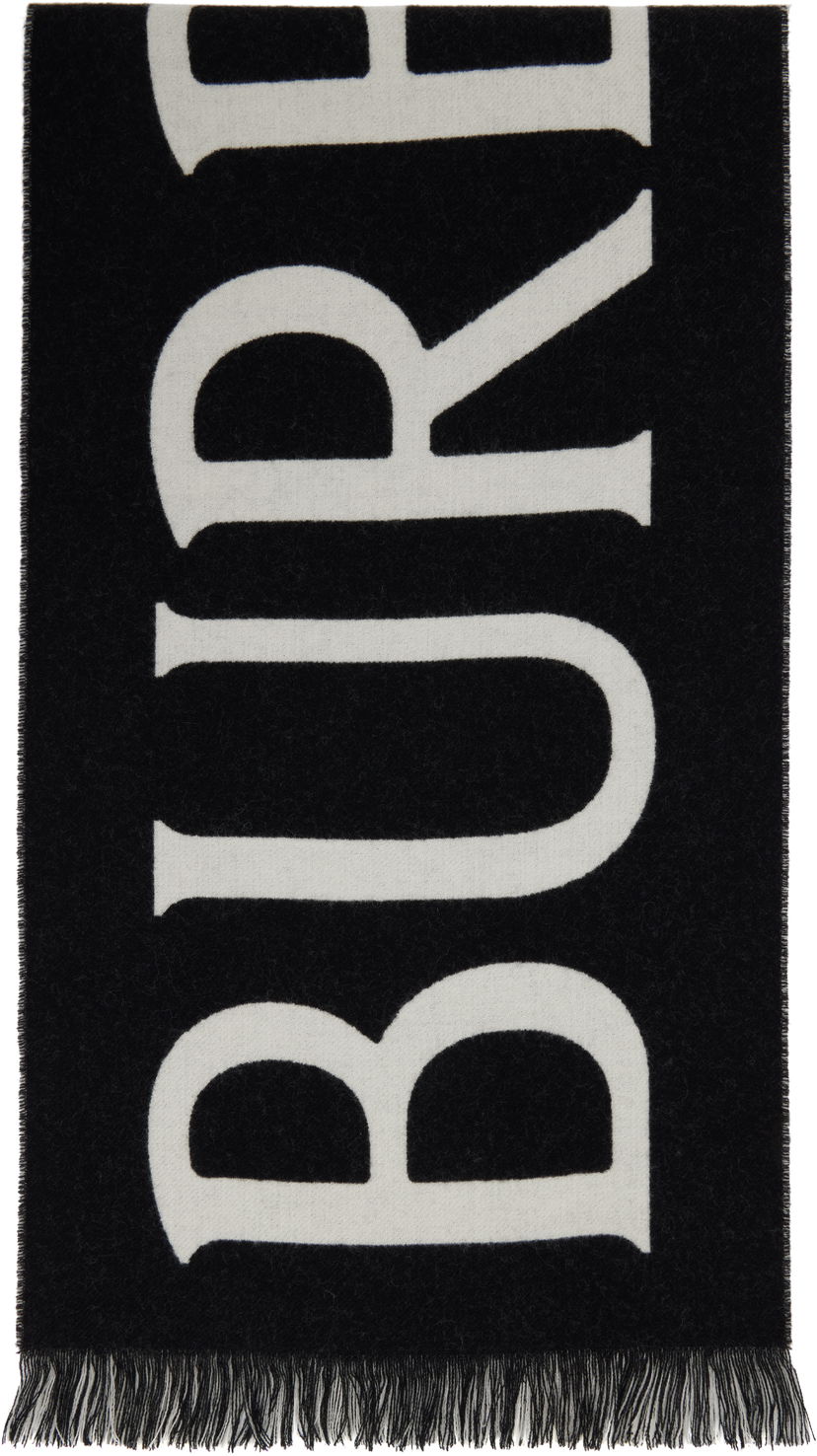 Halsduk Burberry Burberry Text Wool Scarf Svart | 8109563