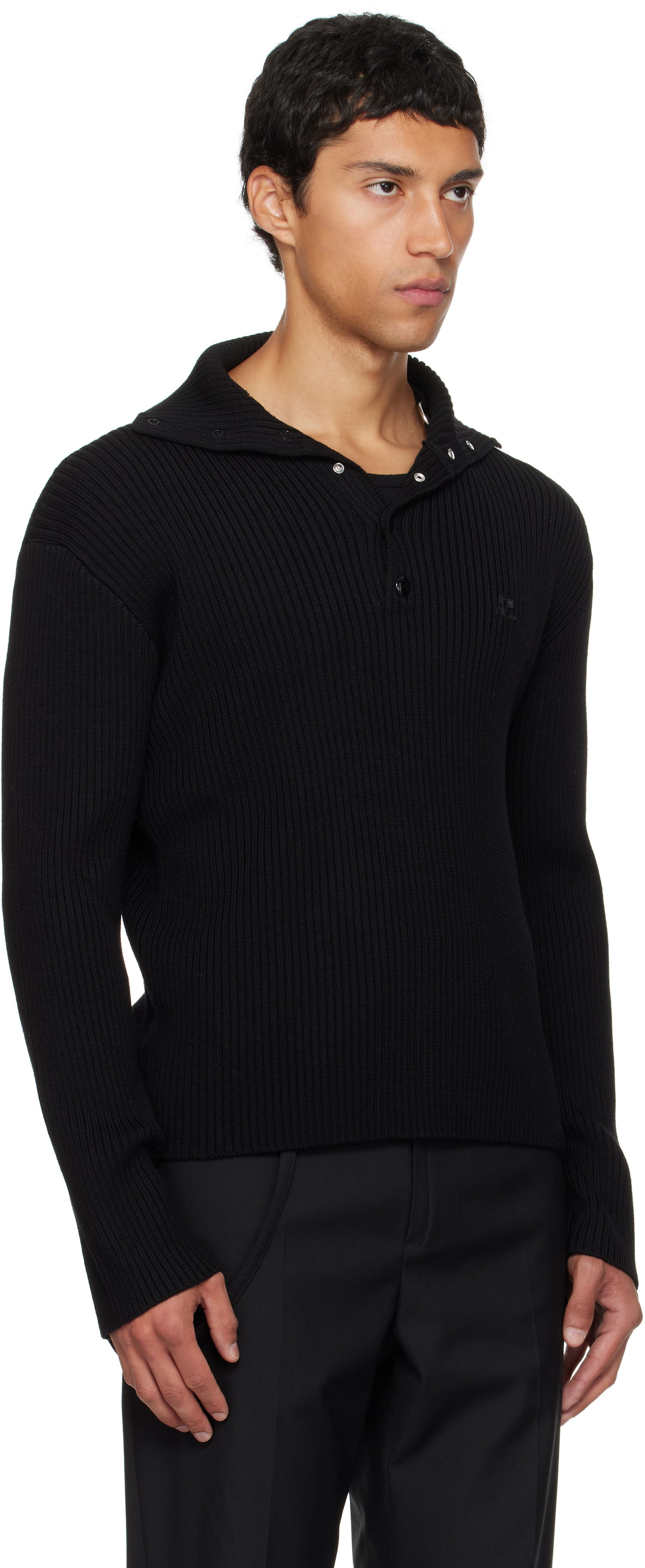 Sweater Courrèges Courrèges Ribbed Wool Polo Svart | 325MPO050FI0036, 1