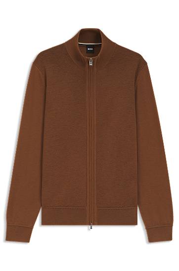 Sweater BOSS Virgin Wool Zip-Up Cardigan Brun | 50543153