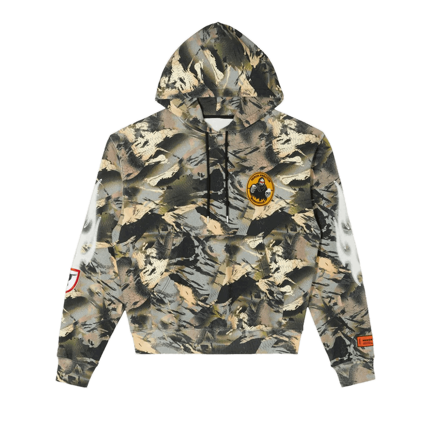 Sweatshirt HERON PRESTON Camo Flaming Hoodie Grön | HMBB017S22JER0025901, 0