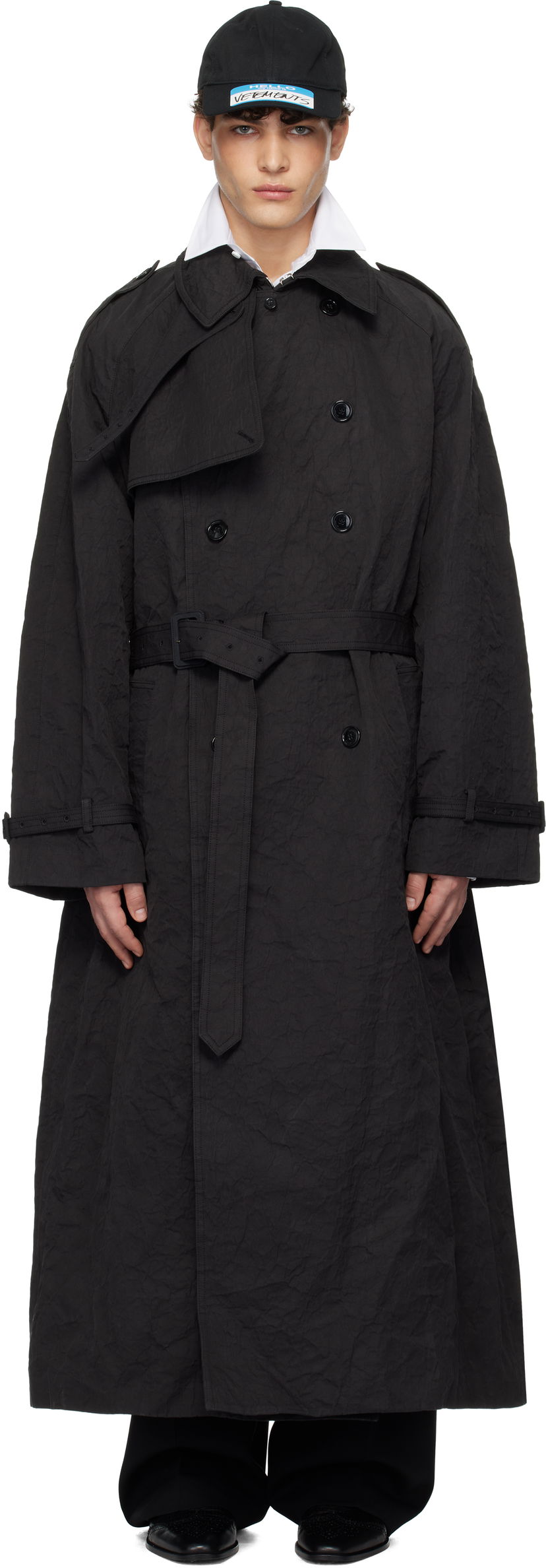 Trenchcoat VETEMENTS Metalized Wrinkled Trench Coat Svart | UA66CO100B