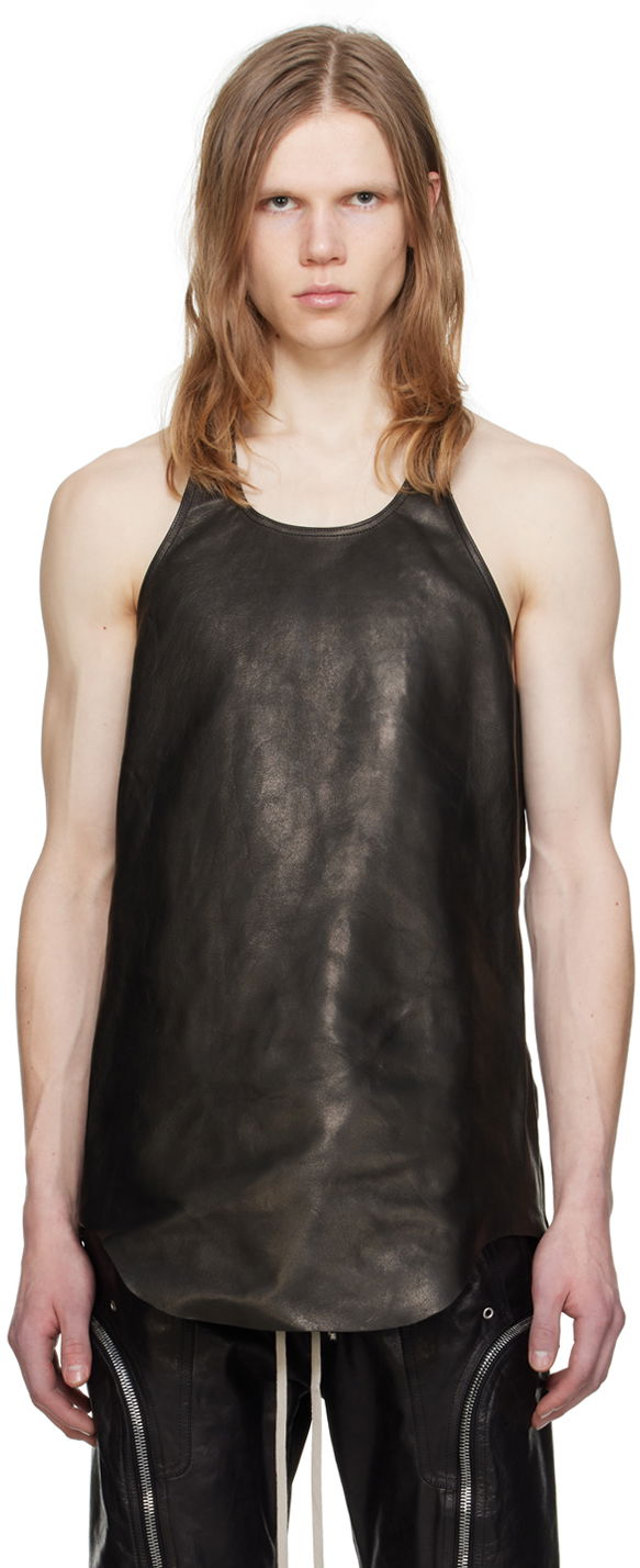 Linne Rick Owens Scoop Neck Leather Tank Top Svart | RU01D3191 LNV