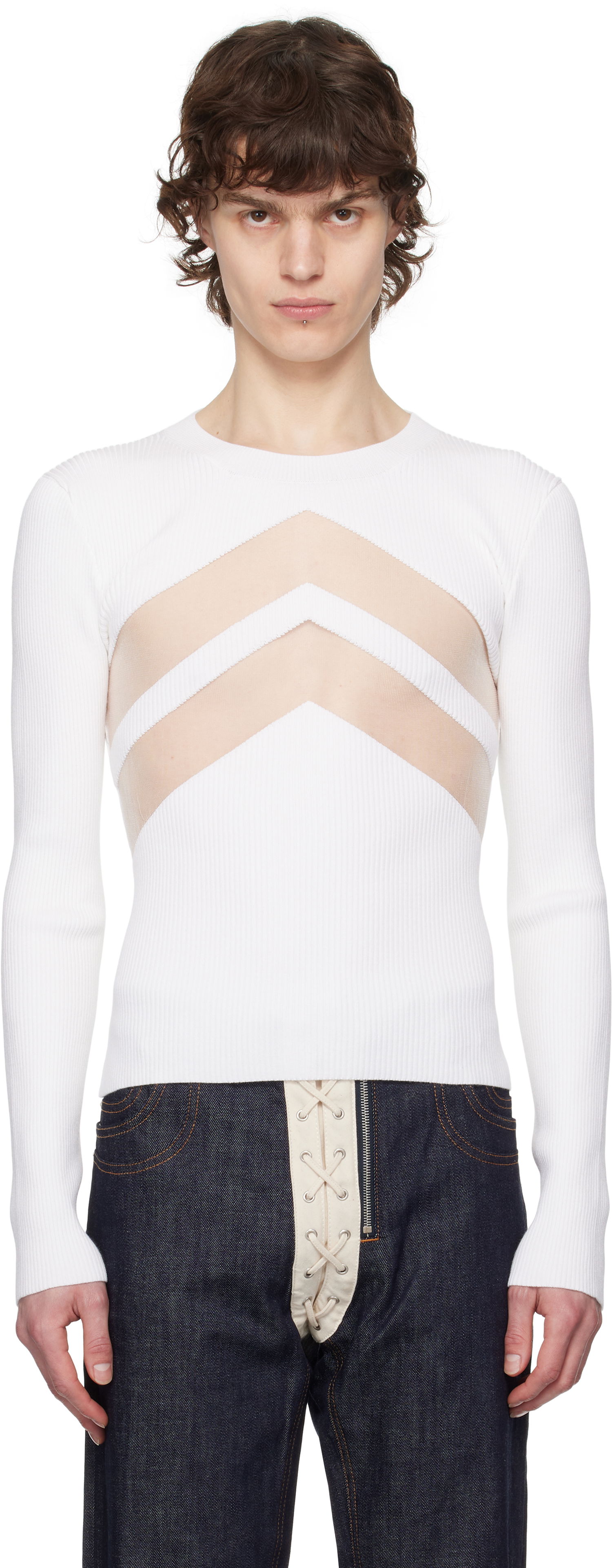 Sweater Jean Paul Gaultier Jean Paul Gaultier 'The Chevrons' Ribbed Sweater Vit | 25/33-F-TO265-M085-01, 0