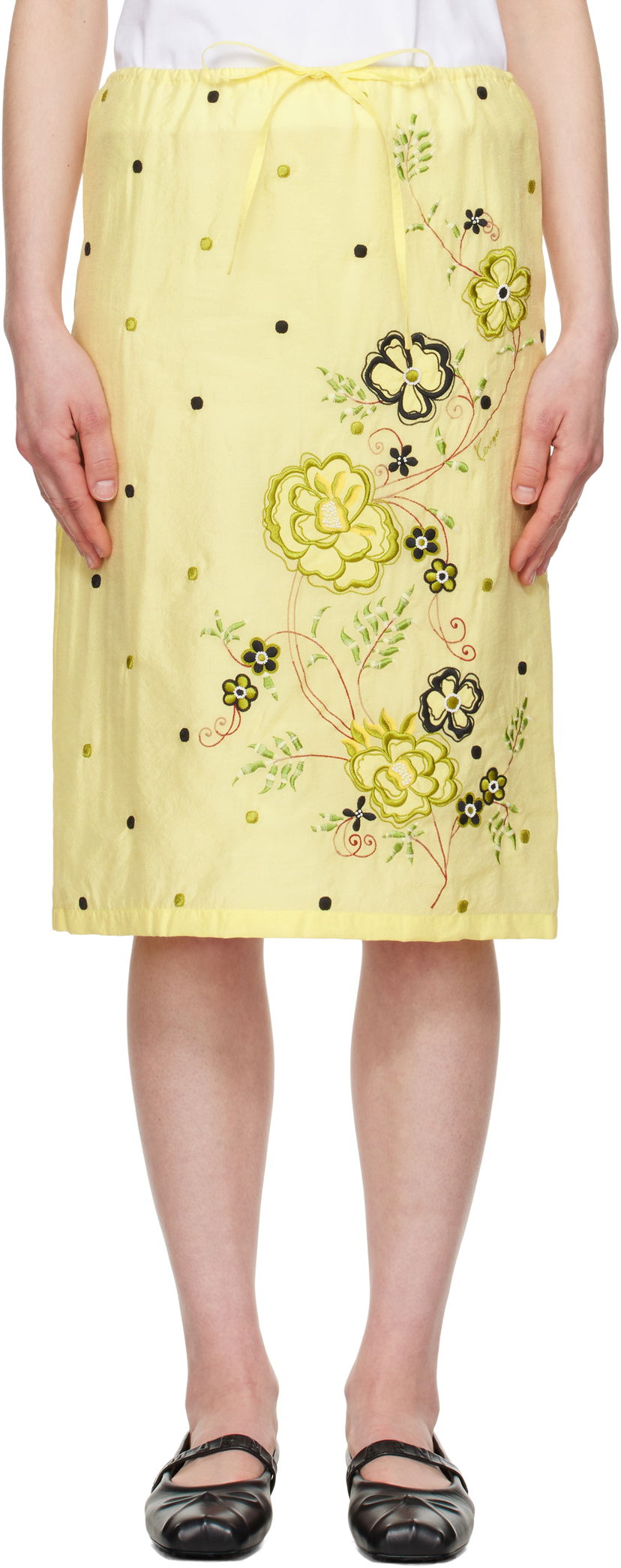 Kjol KENZO Kenzo Paris 'KENZO Peonies' Embroidered Straight Midi Skirt Gul | FF52JU3029CD