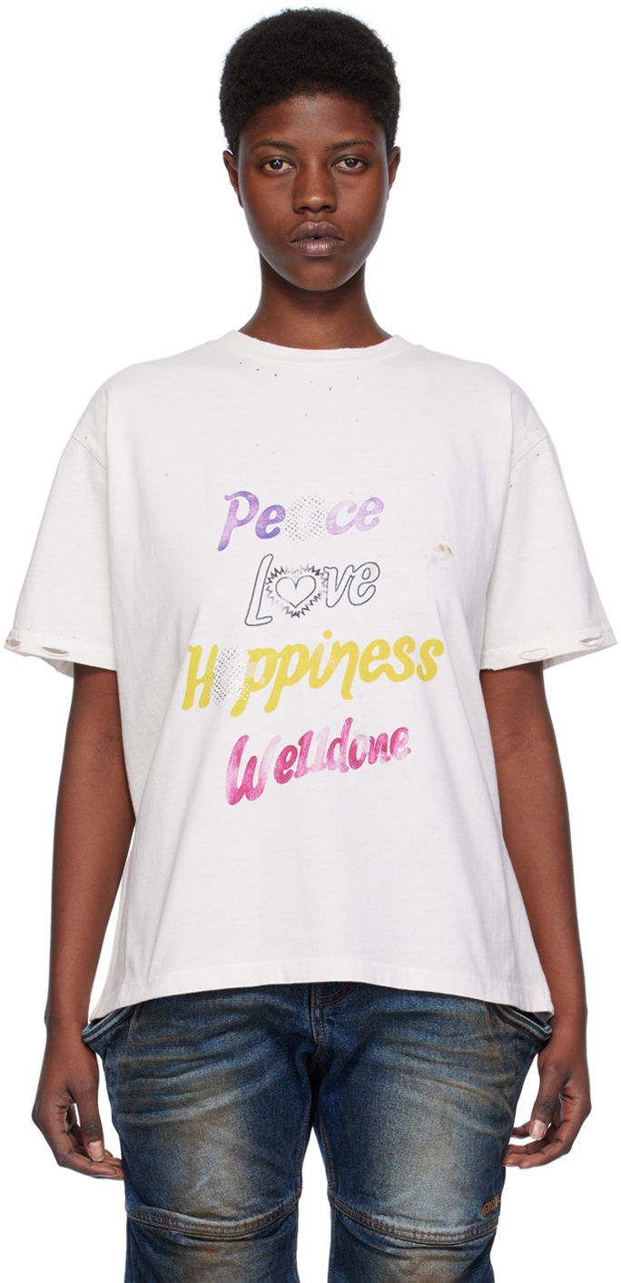 T-shirt We11done We11done Lettering Distressed T-Shirt Vit | WD-TT0-24-705-U-WH