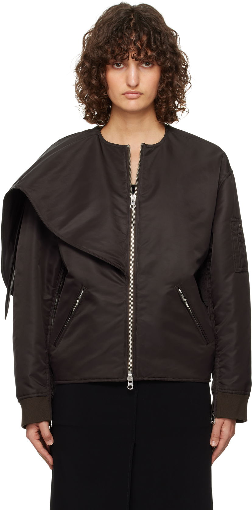 Bomberjacka Courrèges Courrèges Bow Collar Bomber Jacket Svart | 424CBL218NY0020