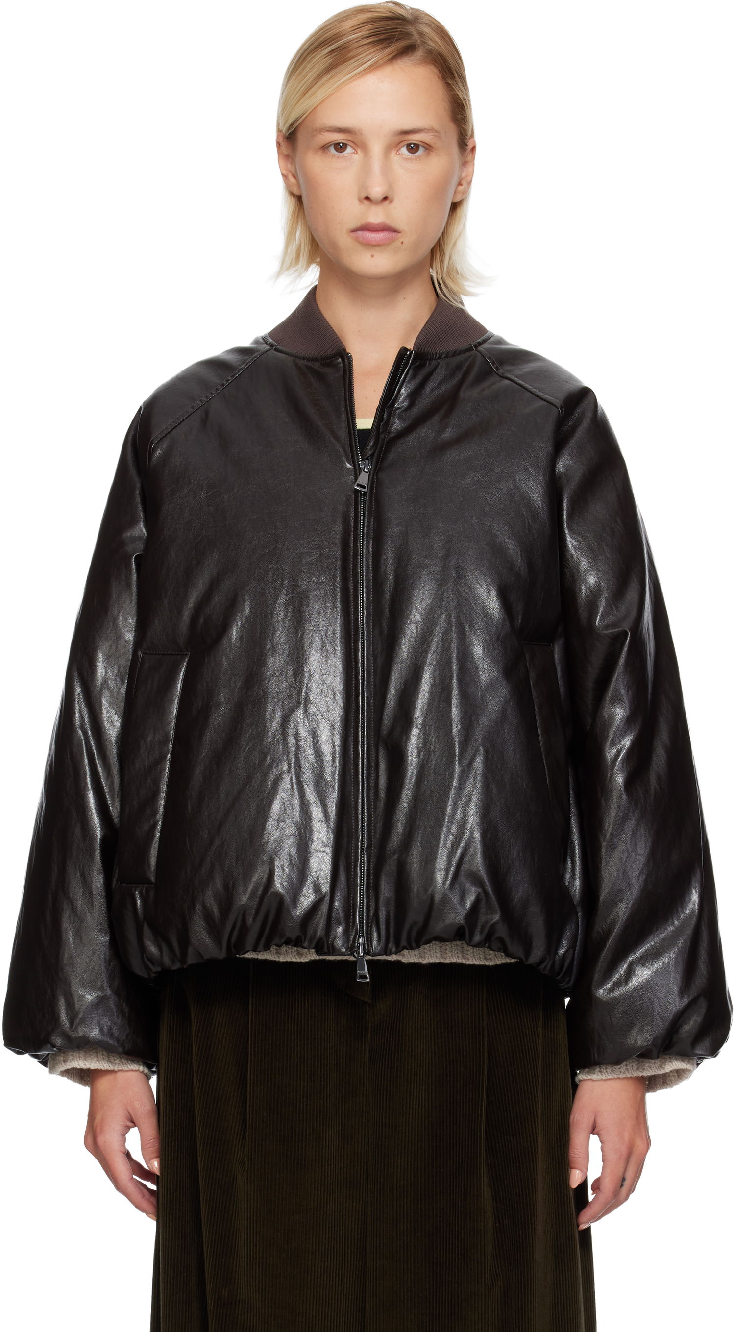 Pufferjacka Max Mara Potente Faux-Leather Down Jacket Brun | 2525486042600, 0