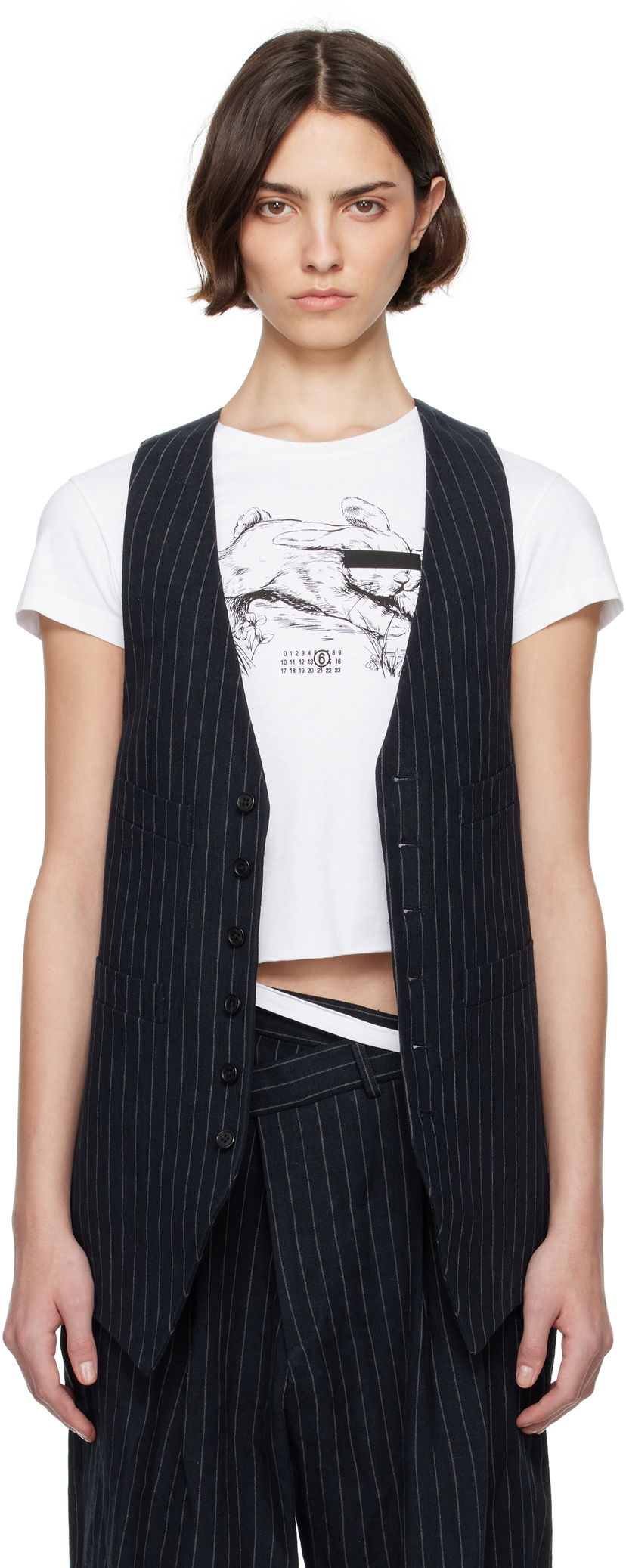 Väst R13 R13 Pinstripe Elongated Vest Mörkblå | R13WR400-R513A