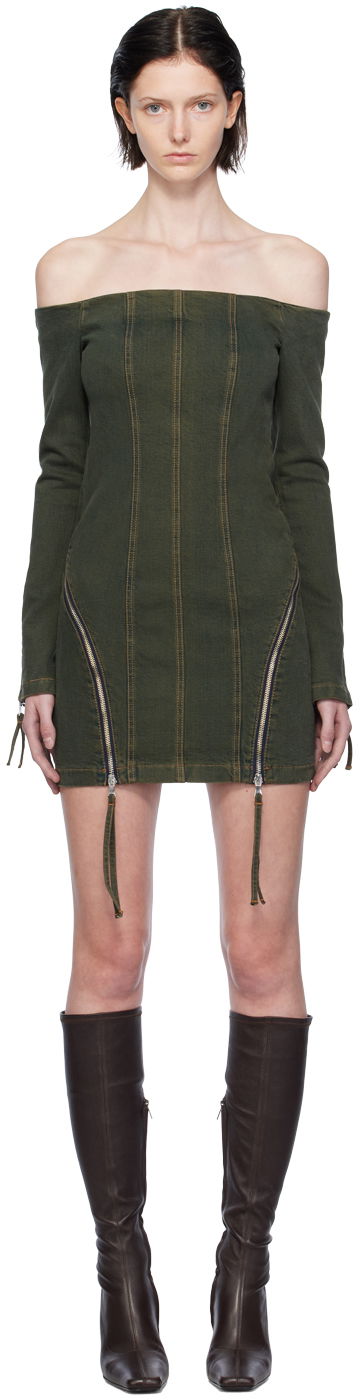 Klä Blumarine Off-The-Shoulder Denim Minidress Grön | A344J036A
