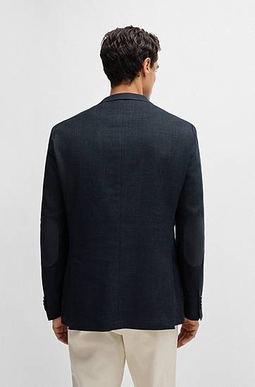 Jacka BOSS BOSS Regular-Fit Herringbone Stretch-Cotton Blend Jacket Mörkblå | 50521495, 1