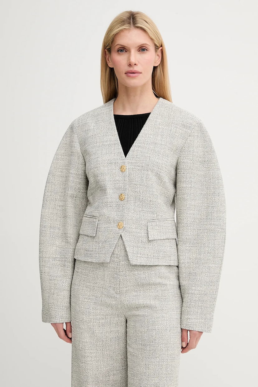 Väst Nanushka Nanushka Kiyo Cropped Tweed Jacket Grå | NW25SSOW30199