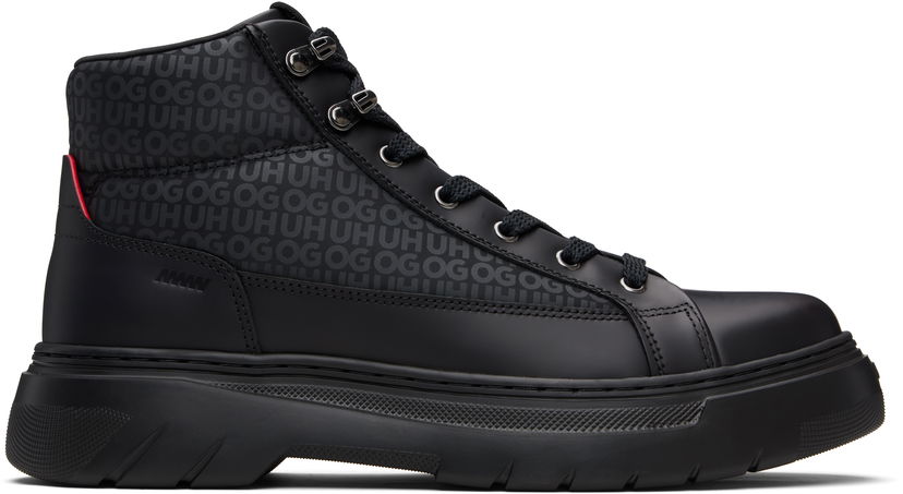 Sneakers och skor BOSS HUGO Printed-Logo Faux-Leather Boots Svart | 50552644