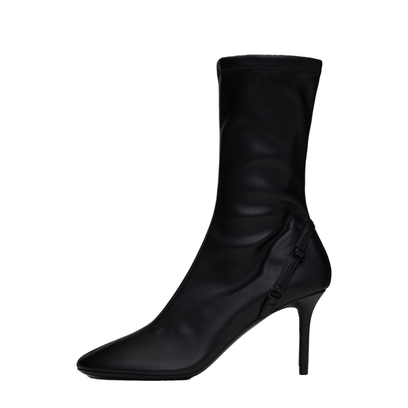 Sneakers och skor Courrèges Stretch Faux Leather Ankle Boots with Oblique Detail Svart | 424SAB030PL0128